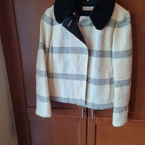 Tory Burch Faux Fur Collar Plaid Jacket, size 4